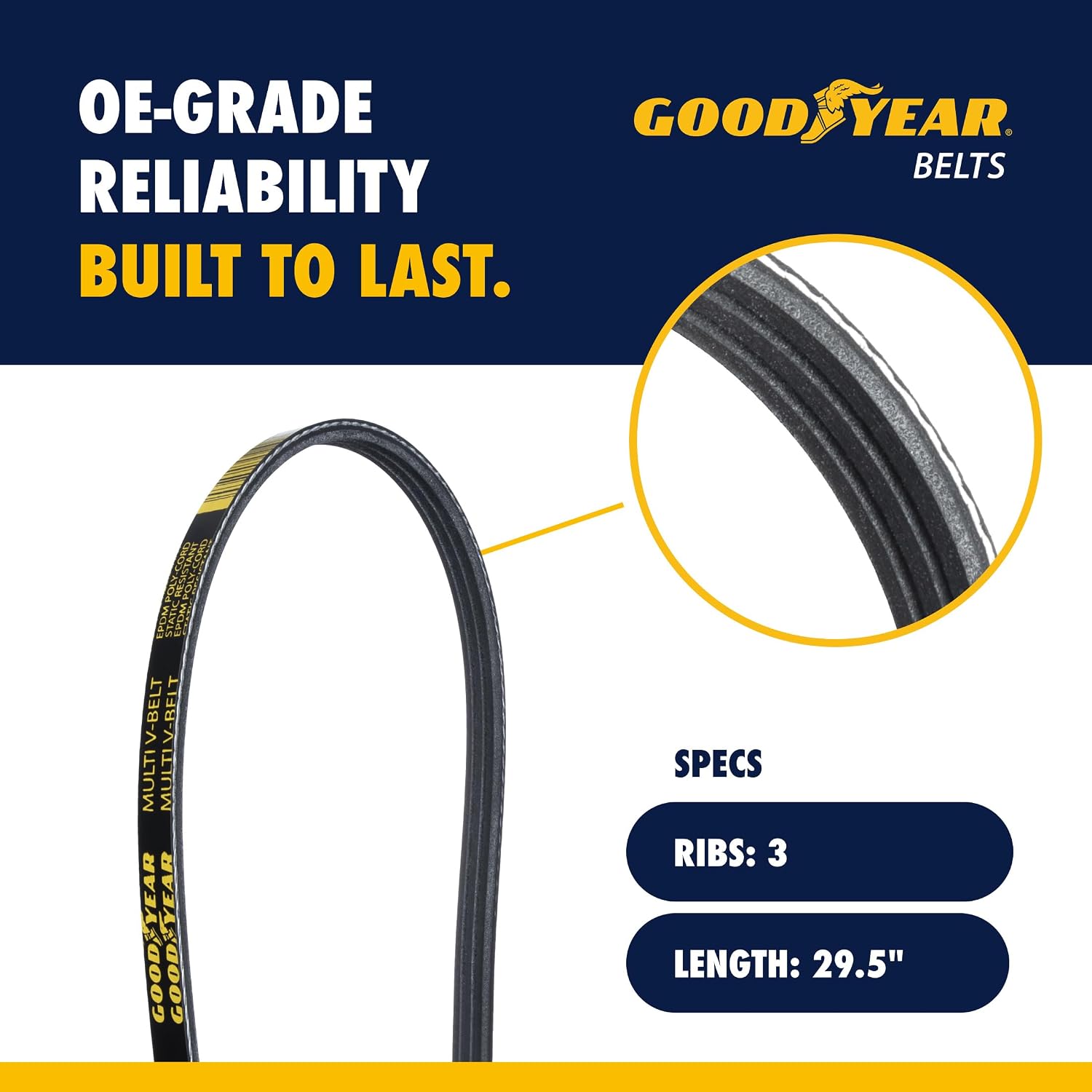 Goodyear Belts 1030295 Serpentine Belt - 3-Rib - 29.5" for Toyota Models Including Toyota Camry (1992-01), Celica (1995-98), Solara (1999-01)