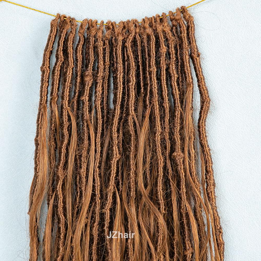 #30 Color Crochet Bohemian Locks With Body Wave Virgin Human Hair Curls Pre-Looped Goddess Dreadlocks Wavy Full Ends Hair Extensions For Women Color 30 1Pack/24Locks 18 Inch