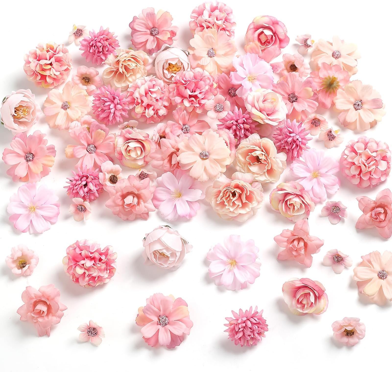 Mini Artificial Flower Heads, 40 PCS Small Silk Peony Daisy and Rose in Pink Multicolor, Faux Floral Decor for DIY Craft Garland, Wedding Party Accessories, Home Vase Decoration