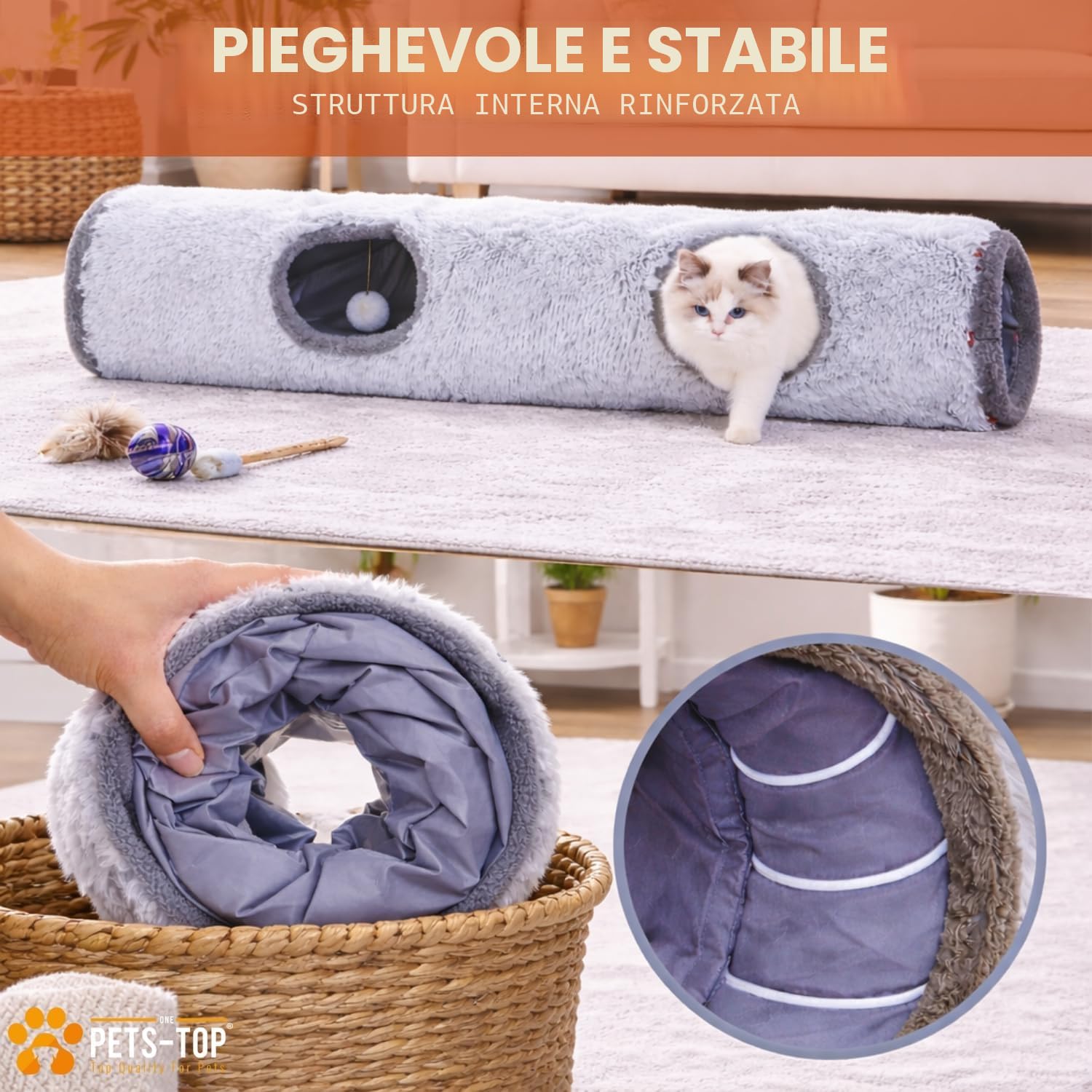 One PETS-TOP Tunnel Gatto Long, Tunnel per Gatto XXL, Giocattolo Interattivo per Interni in Morbido Peluche
