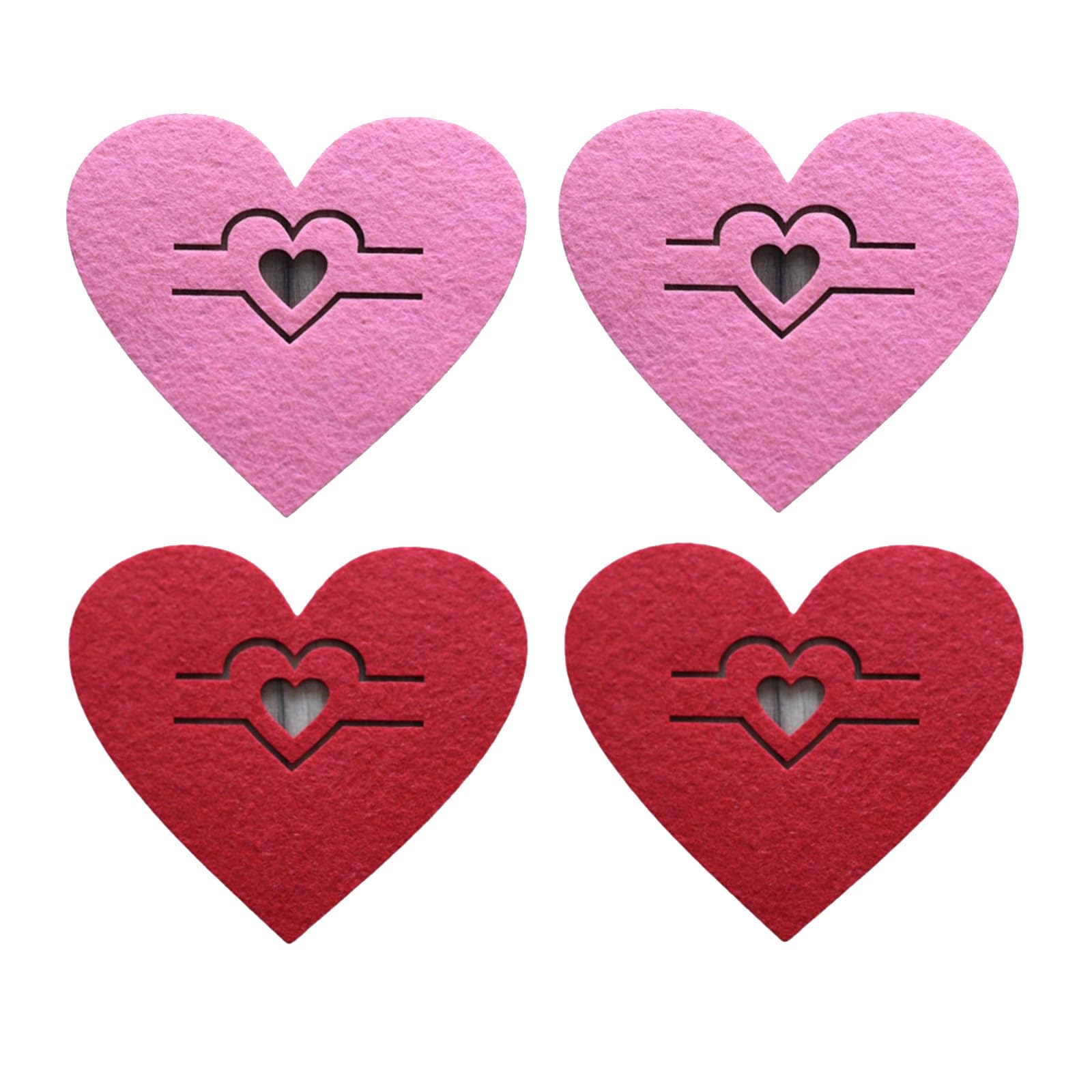 Hsioluted Mixed Colors Of 4 Valentine Themed Heart Silverware Pouches Sturdy Cloth Designs Utensils Holders For Dining Occasion Romance Table Decors