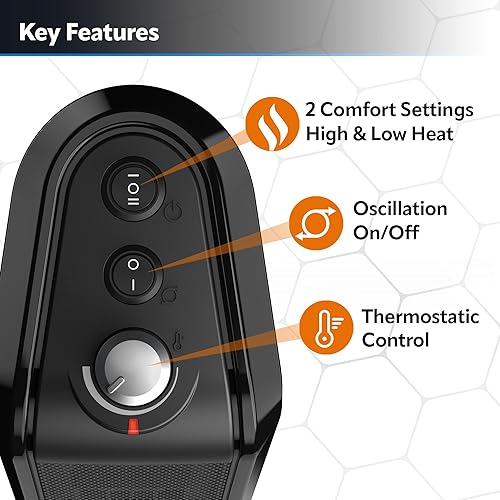 Miniatura 4 de Lasko Calentador oscilante de cerámica para el hogar con protección contra sobrecalentamiento, termostato y 3 velocidades y ventilador oscilante