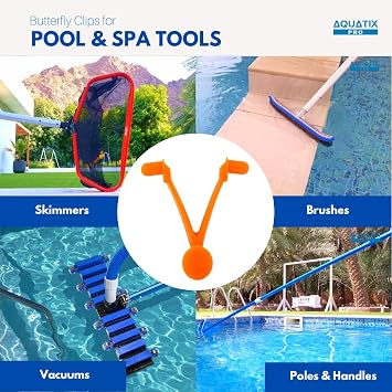 Aquatix Pro Pool Butterfly V Clips, 12 Pack, Strong Replacement Attachment Clips for Swimming Pool & Spa Accessories, Universal Size Fits Skimmer Nets, Poles, Vacuums, Brushes & Handles