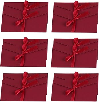 12 Pack Red Envelopess with Ribbon, 20 * 11cm Christmas Money Envelope Gold Envelopes Personalised Money Gift Envelopes for Invitations Greeting, Mother's Day, Thanksgiving, Valentine's Day Red