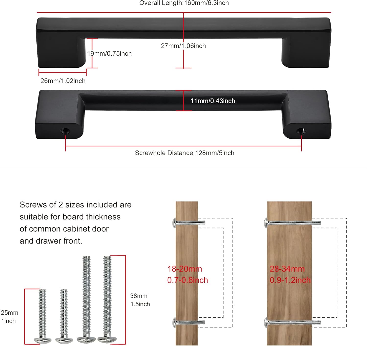 SAILING 10 Pack Cabinet Handles-5"/128mm Screw Spacing Matte Black Furniture Hardware Handles for Kitchen Cabinets Bedroom Cabinet Pull