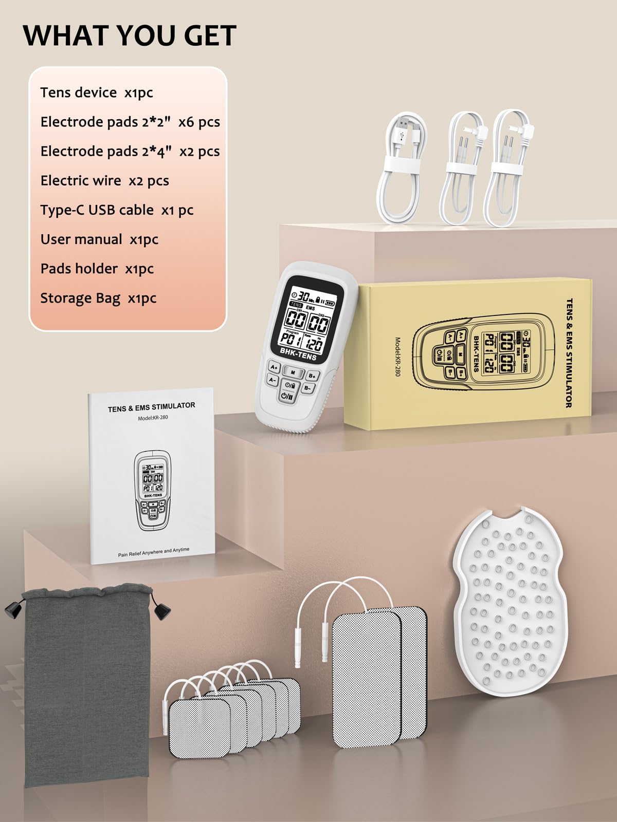 Stimolatore muscolare EMS, per alleviare il dolore alla schiena, mini macchina TENS KR280 bianco (bianco)