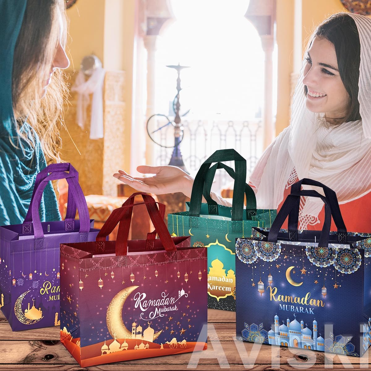 24PCS Ramadan Mubarak Reusable Gift Bags, Assorted Sizes, Treat Bags with Handles, Ramadan Mubarak Party Bags, Multifunctional Non-Woven Eid Bags for Gifts Wrapping, Ramadan Kareem Party Supplies - Image 2