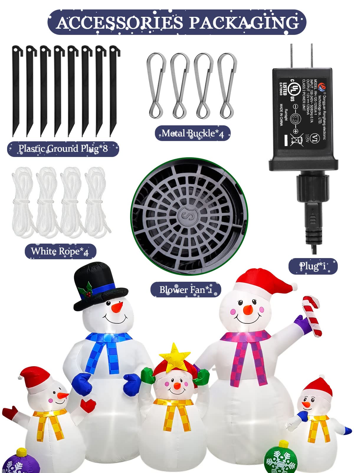 EBANKU Adornos Hinchables de Navidad de 6 Pies Con LED Integrados, Muñeco de Nieve Enorme para Exteriores, Una Familia de Cinco, Bonita Decoración para Fiestas
