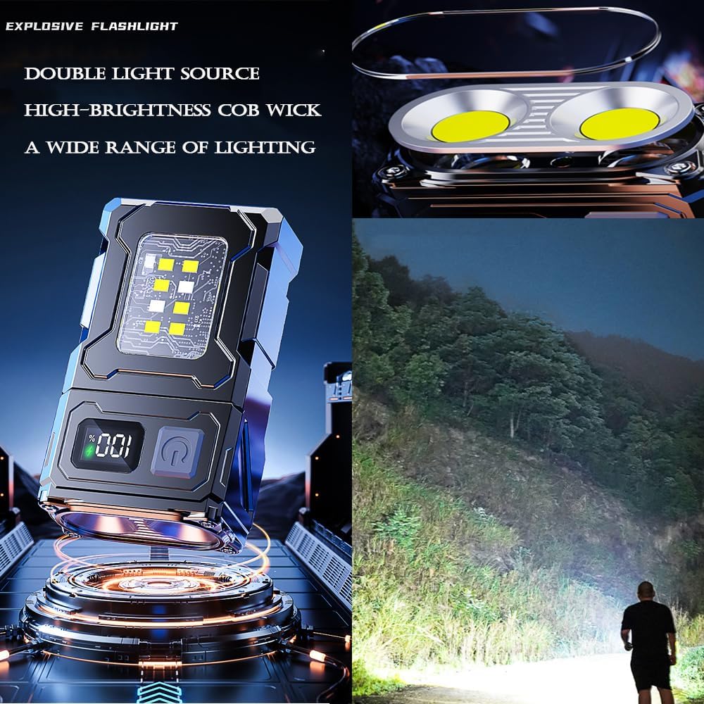 2 Pack High Lumens Hat Clip Flashlights , Rechargeable LED Magnetic Work Light , Penlight with 360° Rotating Carabiner for Camping, Hunting, and Car Repairs,Gifts for Family