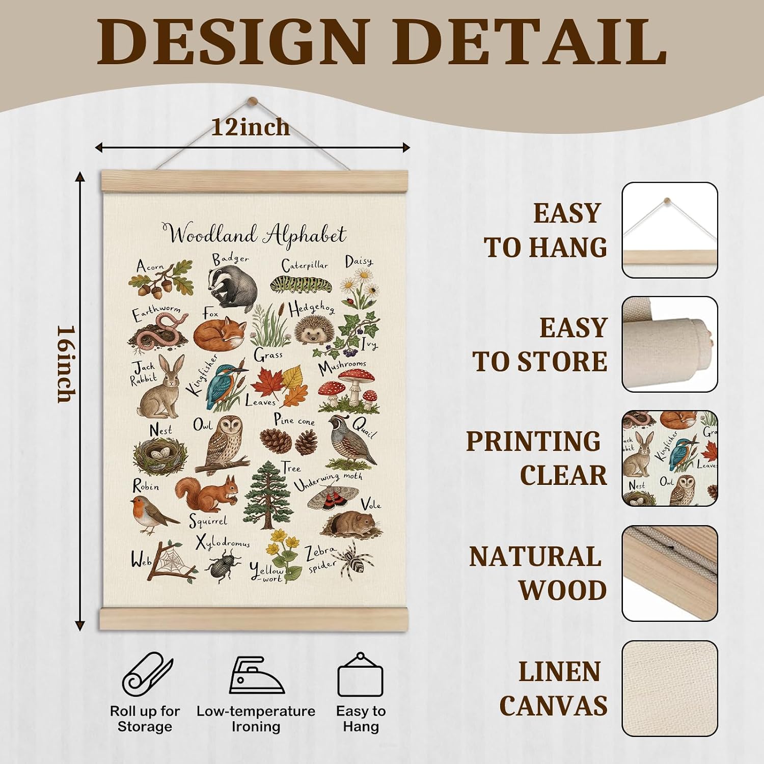 ELSGFHSU Woodland Nursery Wall Decor, Alphabet Wooden Poster Hanger Frame image 2