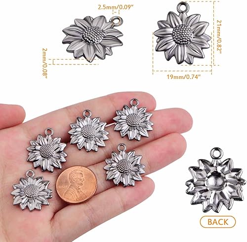 Miniatura 3 de 60 Pieces Sunflower Pendant Charms Alloy Sun Flower Daisy Dangle Pendants Craft Supplies for DIY Necklace Bracelet Earrings Jewelry Making Findings