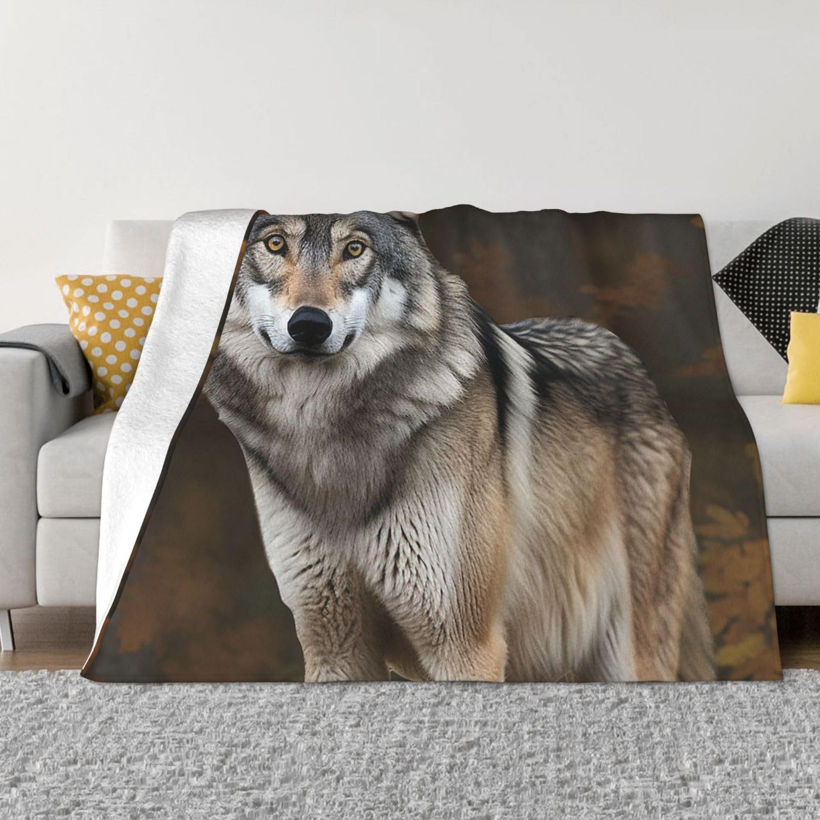 Wild Wild Gray Wolf Flannel Blanket 50"x40" - Ultra-Soft Lightweight Throw Blanket for Bed, Sofa, and Couch - Luxury Air Conditioning Blankets - Cozy Warm Blankets for All Seasons