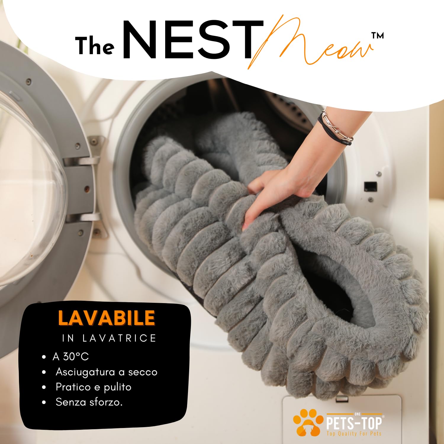 One PETS-TOP Cuccia gatto pelosa lavabile – Cat bed morbido e caldo per gatti e piccoli cani – Cuccia in peluche per interno (Grigio, 60 cm) (grigio, L 50 x l 50 x H 18 cm)