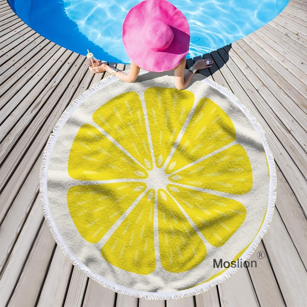 Moslion Lemon Slice Round Beach Towels Oversized Clearance 63 Inch Citrus Fresh Fruit Juice Natural Organic Sour Summer Vitamin C Big Beach Towel Microfiber Beach Towel Soft Polyester-Microfiber