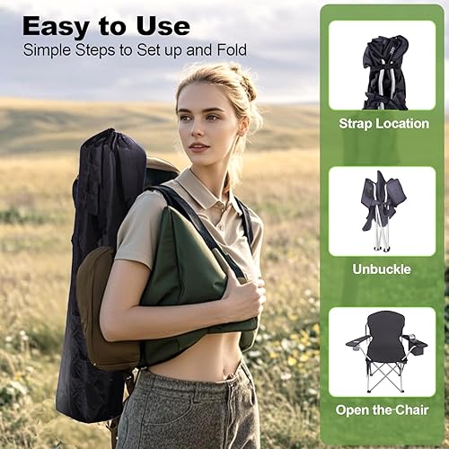 Miniatura 9 de Sillas plegables de camping Oxford 600D, silla portátil para exteriores con bolsa refrigeradora, portavasos y bolsillo de almacenamiento para