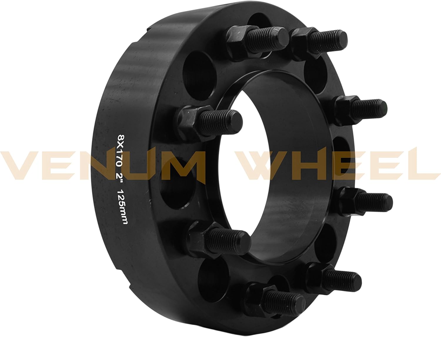 Complete Bolt-On Kit 2" Thick Black Hub Centric Wheel Spacers Adapters (True Hub Centric) With Lip M14x1.5 Studs Lug Nuts Made In USA Works With F-250 F-350 SRW Excursion