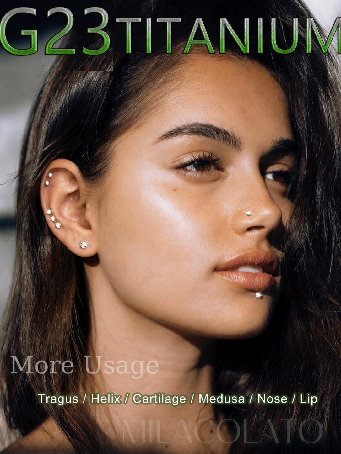MILACOLATO G23 Implant Grade Titanium Earrings for Women 20G/18G/16G Threadless Flat Back Stud Earrings 14K Gold Plated Tragus Piercing Jewelry Hypoallergenic Push in Helix Cartilage Medusa Piercing Jewelry