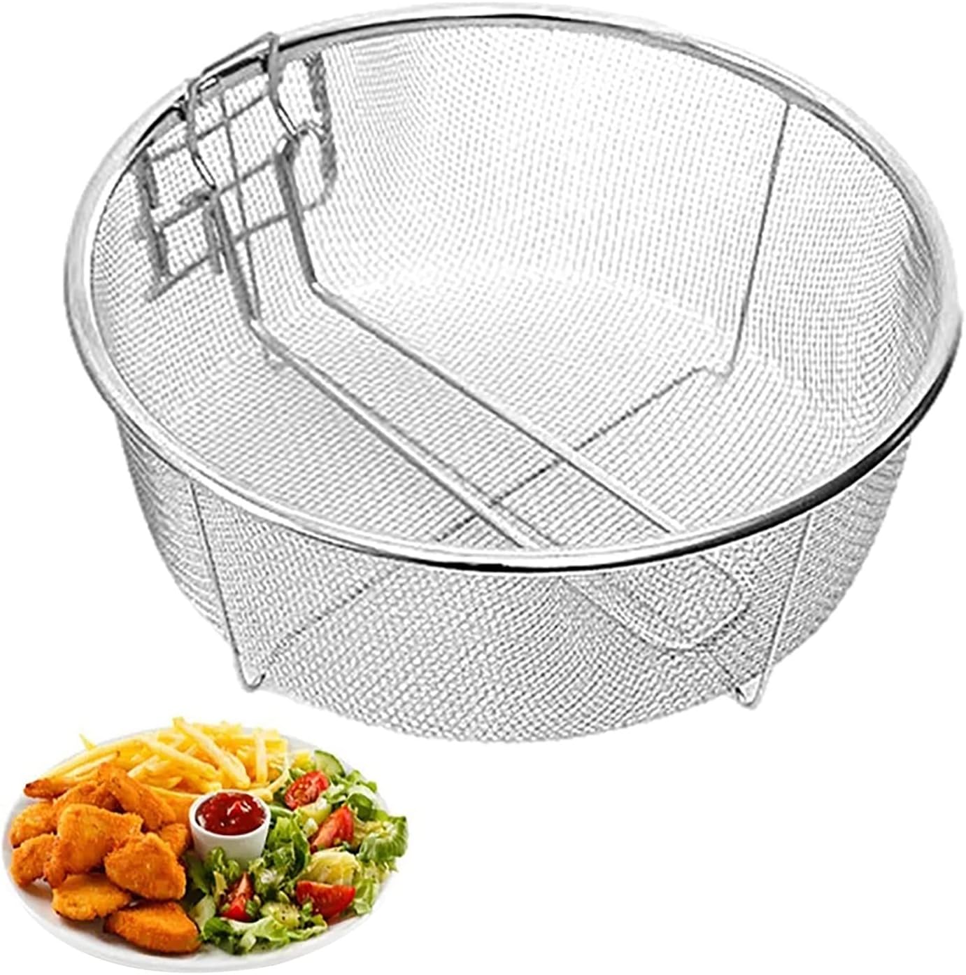 Chip Serving Frying Baskets Food Strainers Stainless French Fries Basket Square Frying Basket Portable Steel Chip Deep Fry Chicken Basket with Handle Kitchen Gadgets Crisper Basket (Color : 20X20cm)