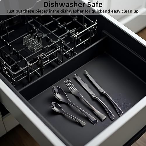 Miniatura 6 de 48-Piece Black Silverware Set,Stainless Steel Flatware Set for 12,Ergonomic Handle Mirror Polished Dishwasher Safe Elegant Design Cutlery Set for