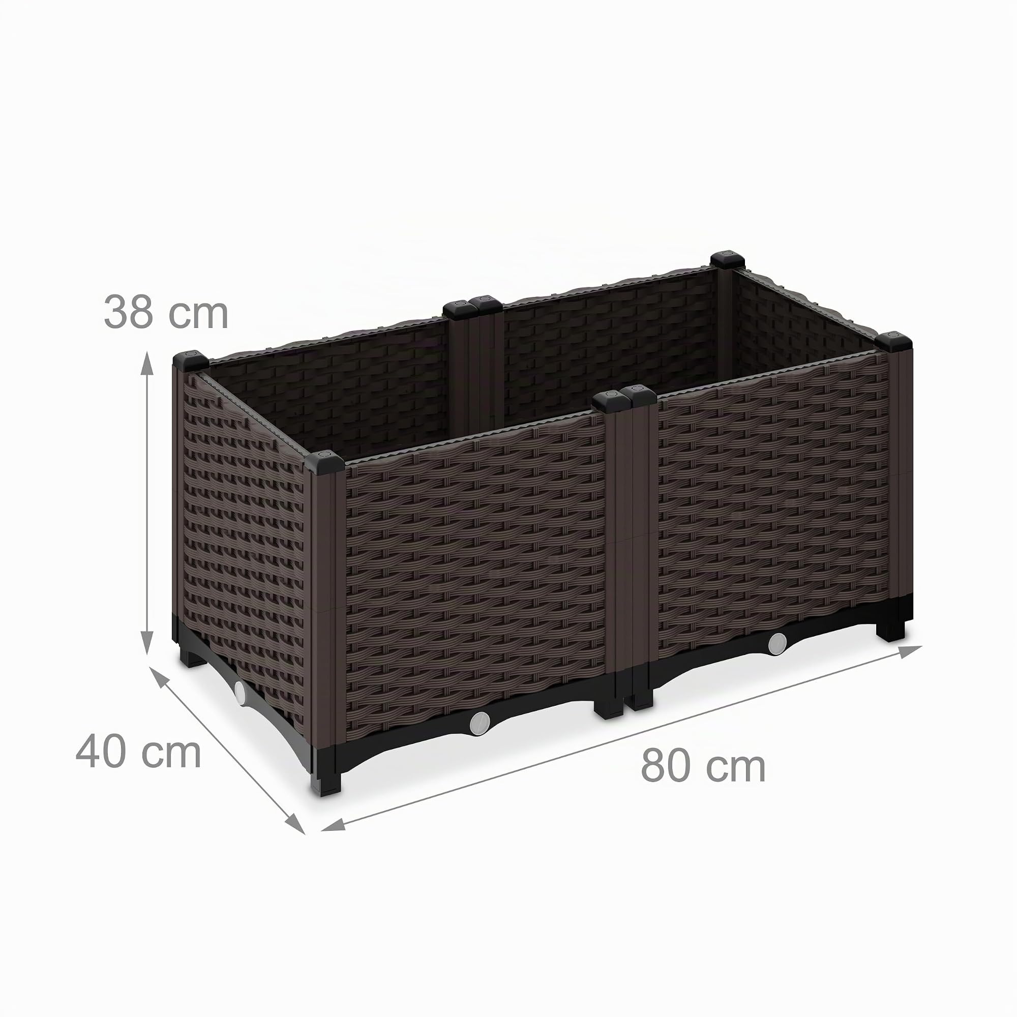 Relaxdays Jardinière, Aspect rotin, H x L x P : 38 x 80 x 40 cm, pour Le Balcon, Le Jardin ou la terrasse, Marron