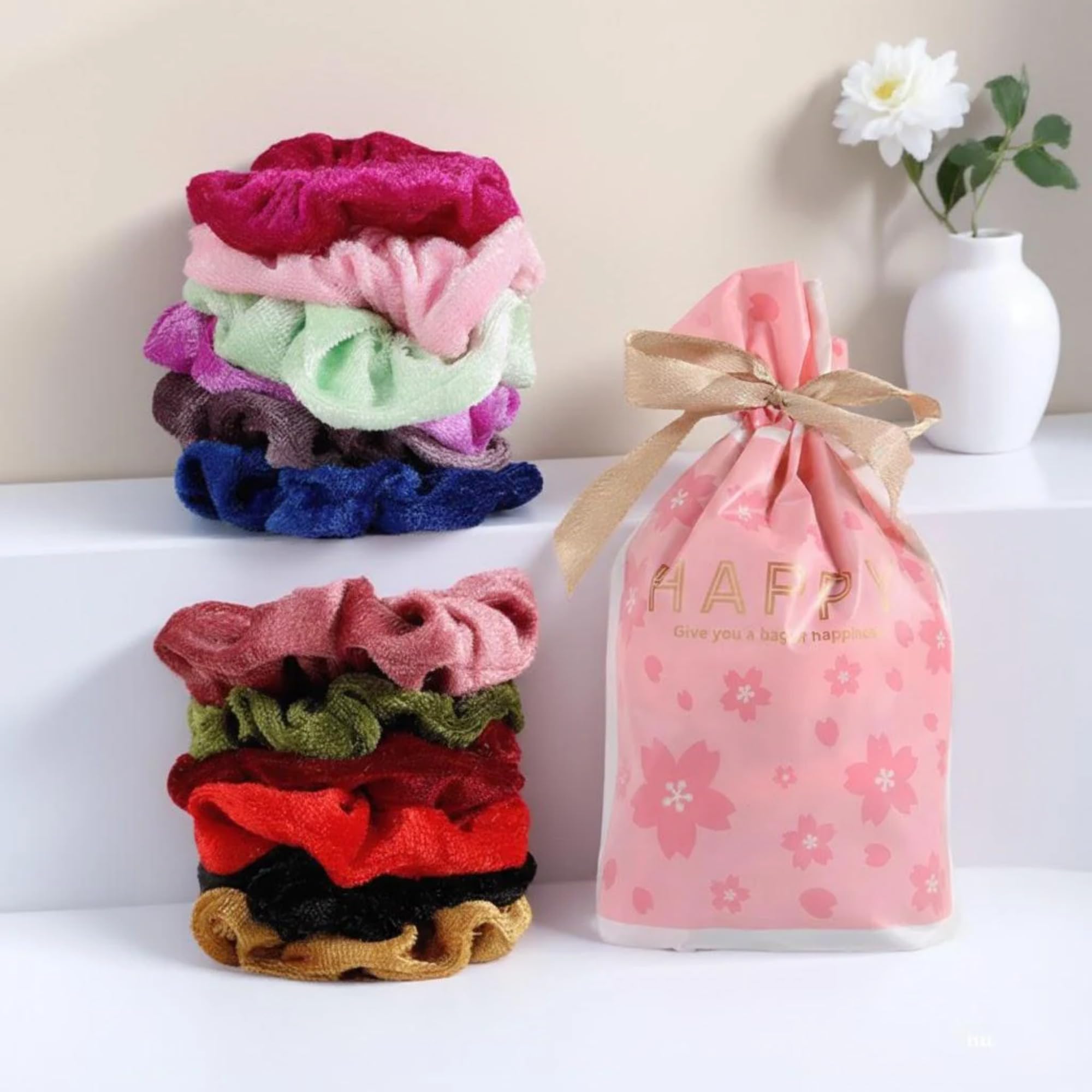 Velvet Hair Scrunchies, Soft Elastic Hair Ties for Ponytails, Buns, Everyday Hairstyles, Casual Outfits and Parties