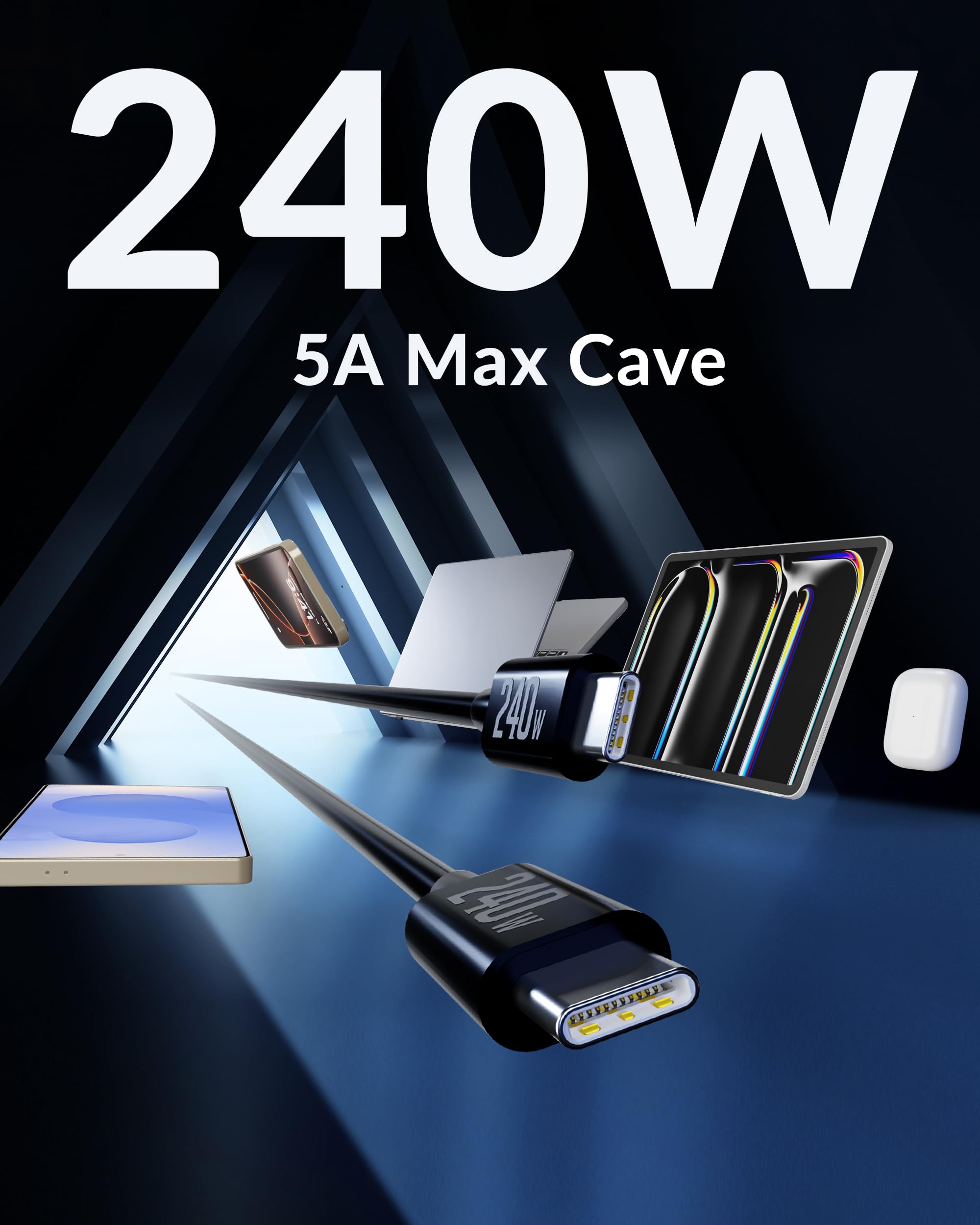 240W USB C Cavo [2M, 2-Pack] 5A/48V PD3.1 Type C to Type C Ricarica Rapida Super Fast Charging per Samsung Galaxy S25/S24, iPhone 17 16e 16 15 Pro Max Air, MacBook, iPad, Laptop, Filo Caricatore Cavi