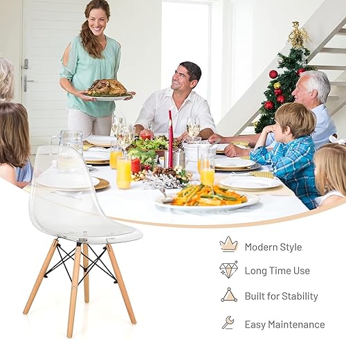 Miniatura 7 de Nightcore - Juego de 4 sillas de comedor, modernas sillas de comedor de acrílico transparente de mediados de siglo con patas de madera de haya