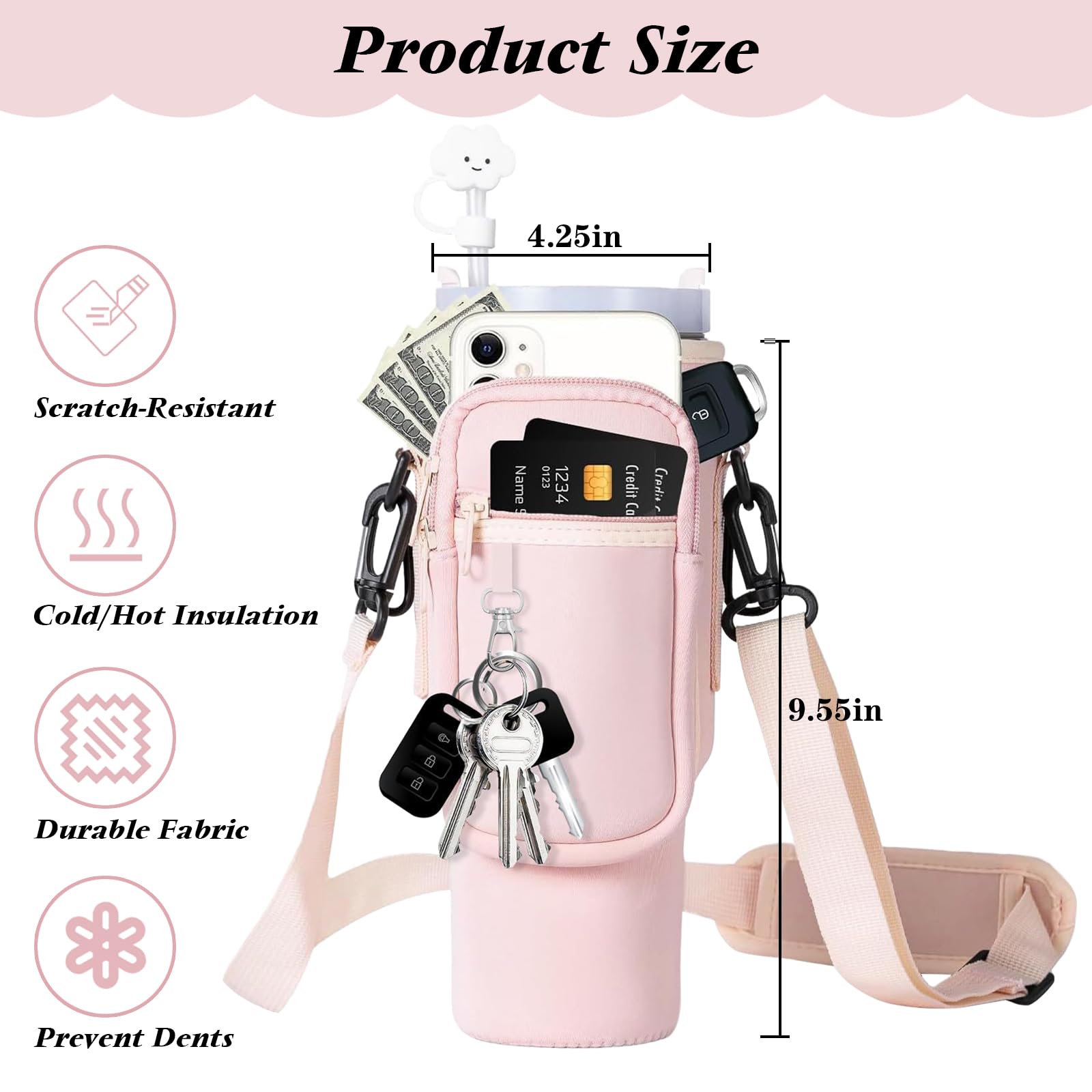 40oz Stanley Cup Accessori, Porta Borraccia Tracolla per Stanley, Accessori Stanley Cup, con Scomparto per Cellulare e Tracolla Regolabile, per Escursioni, Corsa, Ciclismo