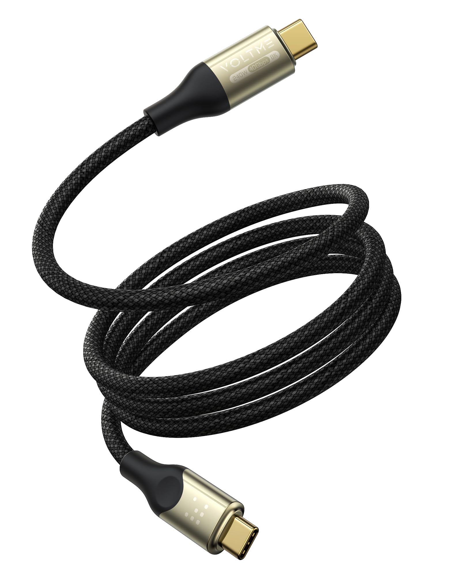 VOLTME Cavo USB-C Utron CTC 240W USB4.0 Type-C Cavo video USB 8K 60Hz 2,0 m/6,6 ft nylon intrecciato Nero, Cavo ricarica per iphone 15 Pro MacBook, Galaxy S24 Ultra, Pixel, Dell, HP, Steam Deck ecc.