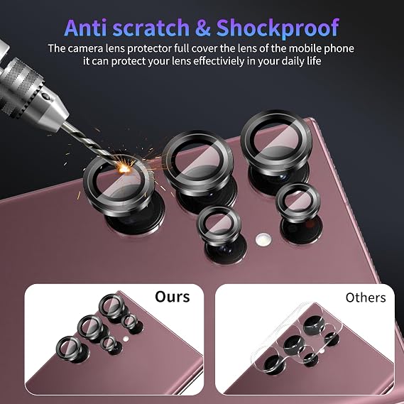 1 Pack Camera Lens Protector for Samsung Galaxy S22 Ultra, Full Cover, Anti Scratch,HD Tempered Glass, Metal Individual Ring Lens Protectors, Smartphone Camera Lens Accessories, Black Titanium