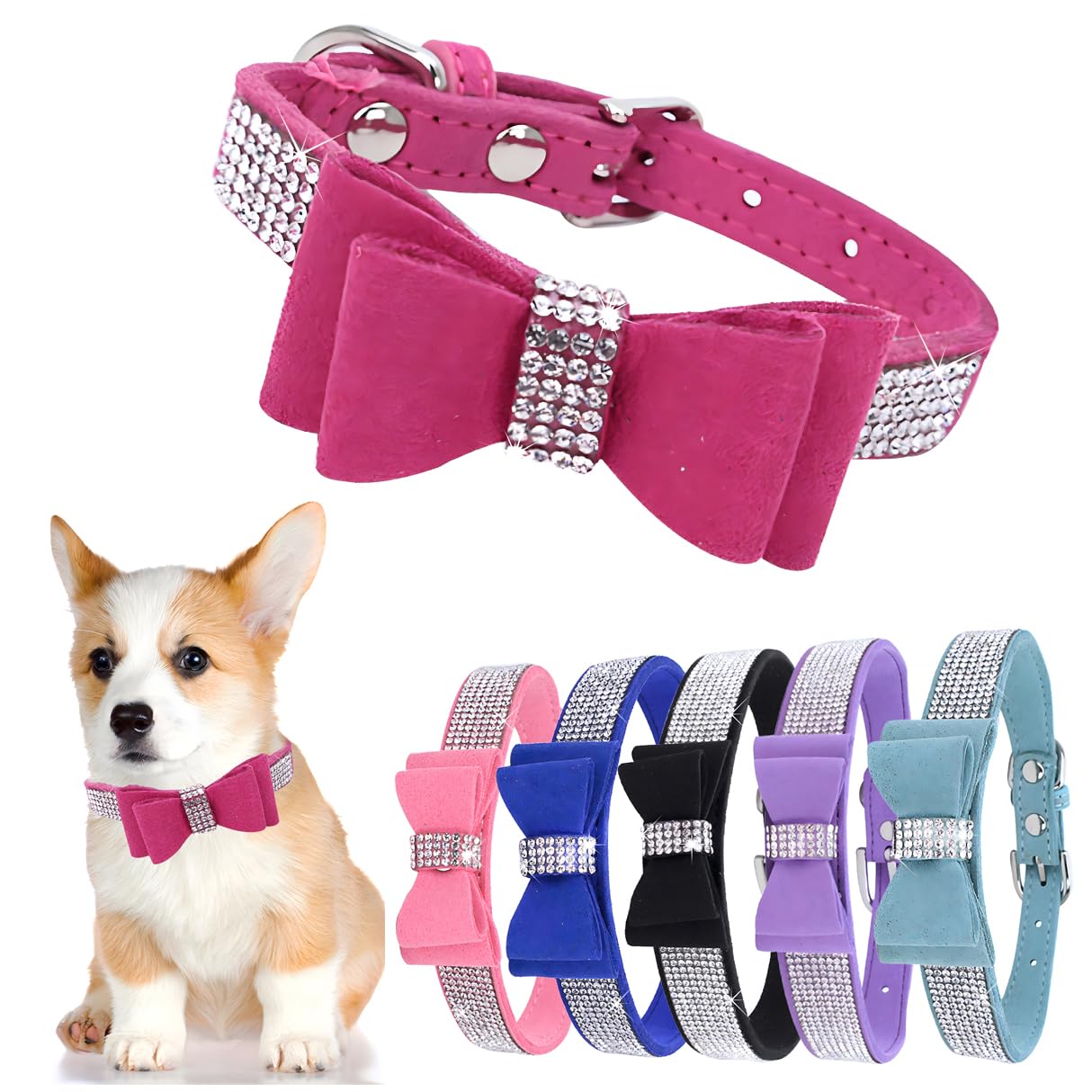 Bowtie Diamante Dog Collar