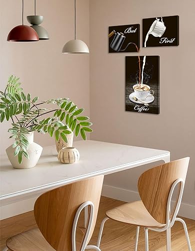Miniatura 6 de Arte de pared para cocina, decoración de café, impresiones en lienzo con texto en inglés "But First Coffee Bar, cafetería", cuadros para beber, 3