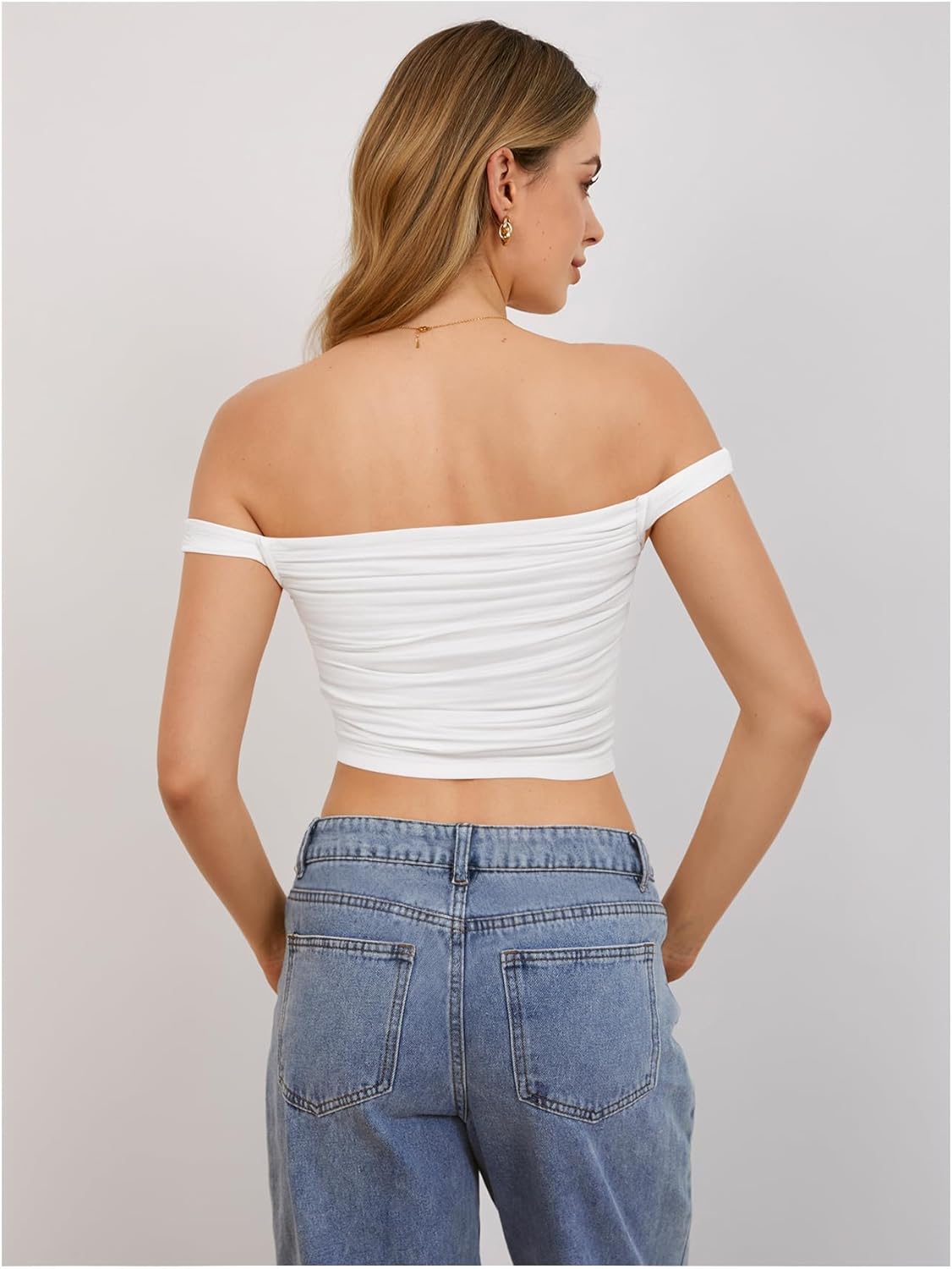 Floerns Women's 3D Flower Off The Shoulder Crop Top Ruched Sleeveless Party Tops - Image 2