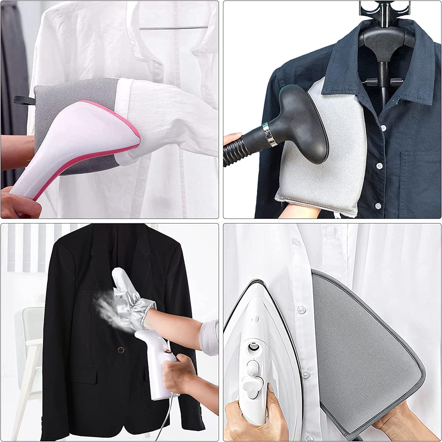 Bimkole 2 PCS Garment Steamer Ironing Glove, Anti Steam Gloves Waterproof Durable Heat Resistant Clothes Protective Ironing Glove for Garment Steamer Clothes Kitchen Baking Silver (Pointy)
