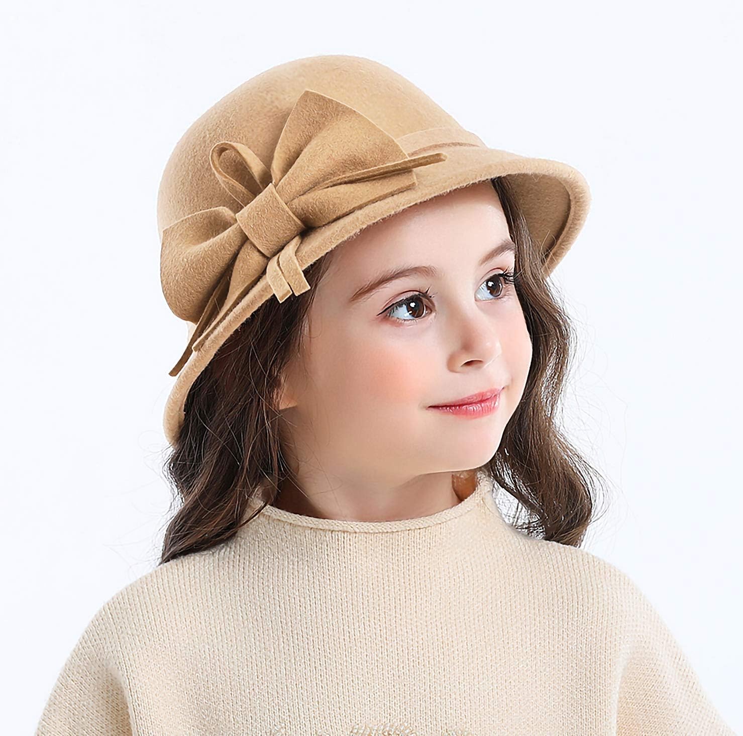 Bienvenu Kids Girls Winter Warm 100% Wool Bucket Hats Fedoras with Bowknot
