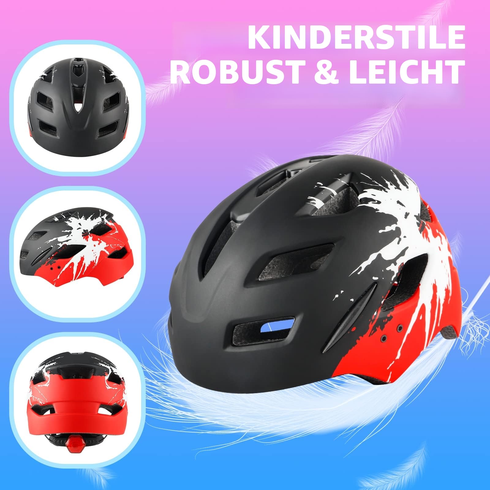 Fahrradhelm Kinder, Fahrradhelm mit Licht für Kinder Leichter Kinderhelm mit Verstellbares Zifferblatt für Mädchen und Jungs 50-56CM (ab 5-14Jahre)