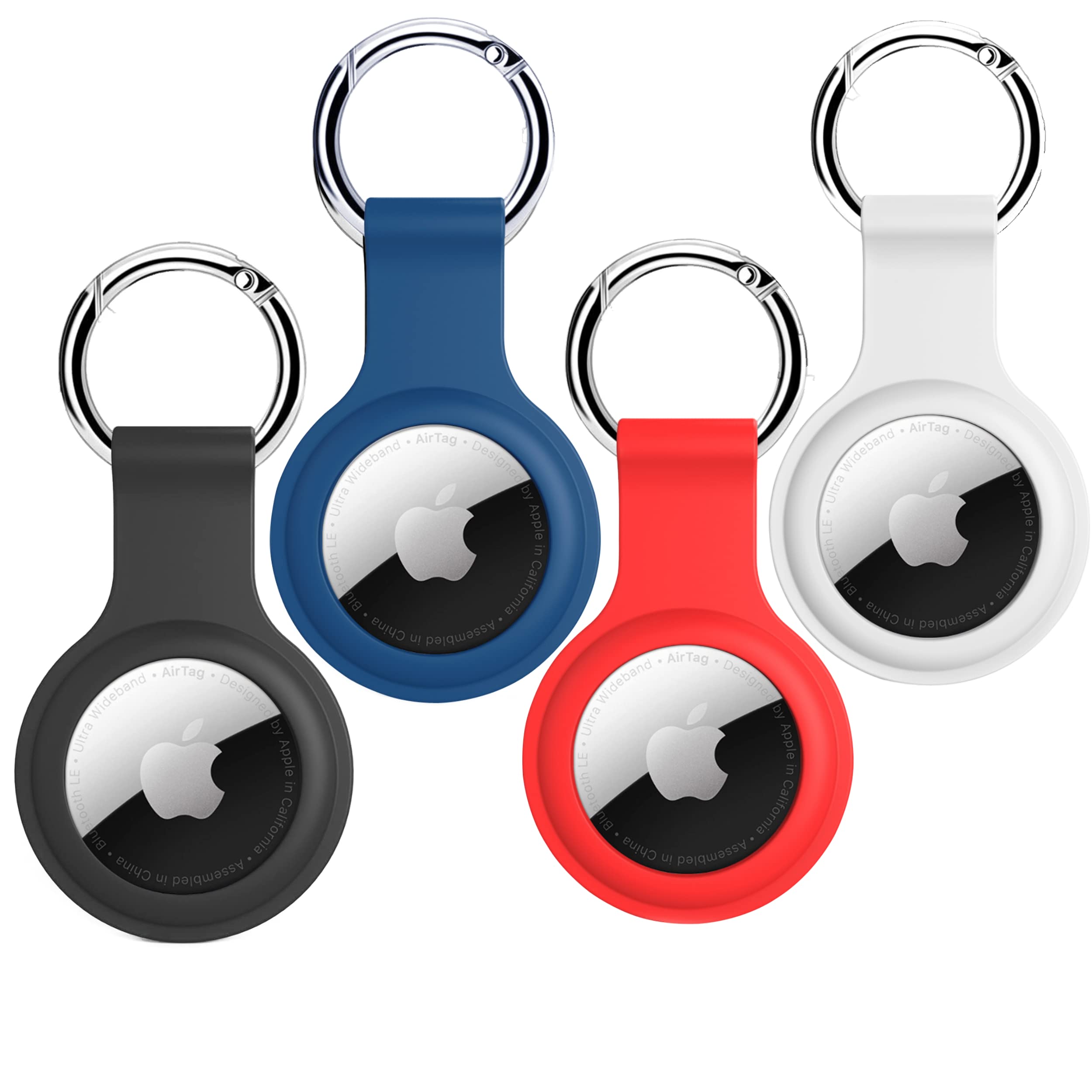 Airtag Silicone Case Protective Cover for Airtag Case Locator Tracker Anti-Lost Device Keychain Protection (Black_Blue_Red_White)