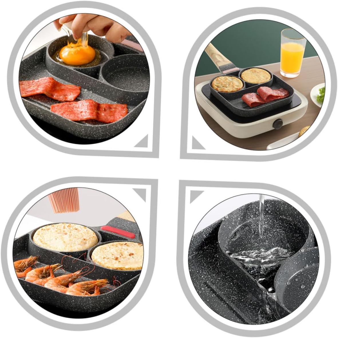 Non-stick Omelette Pan Set 3-compartment Griddle Pan for Stove Top Egg Cooker Pancake Pot Easy Clean