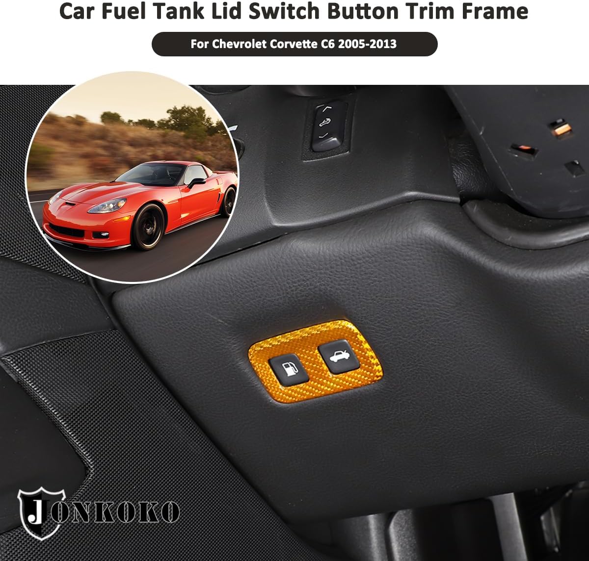 100% Real Carbon Fiber Car Fuel Tank Lid Switch Button Trim Frame Compatible with Chevrolet Corvette C6 2005-2013 Gas Tank Opener Button Trim Cover Interior Accessories (Yellow)