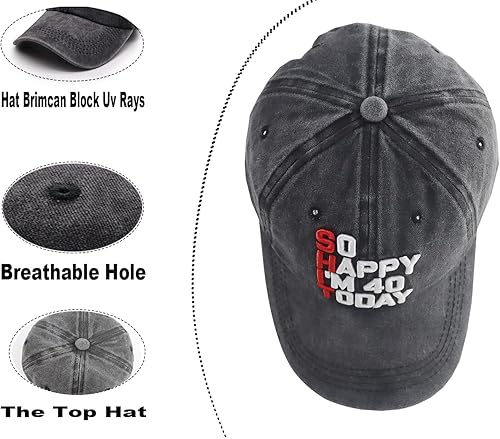 Miniatura 3 de So Happy I'm 40 Today - Gorra de béisbol para hombres y mujeres, ajustable, bordado, de algodón, vintage, para cumpleaños 40