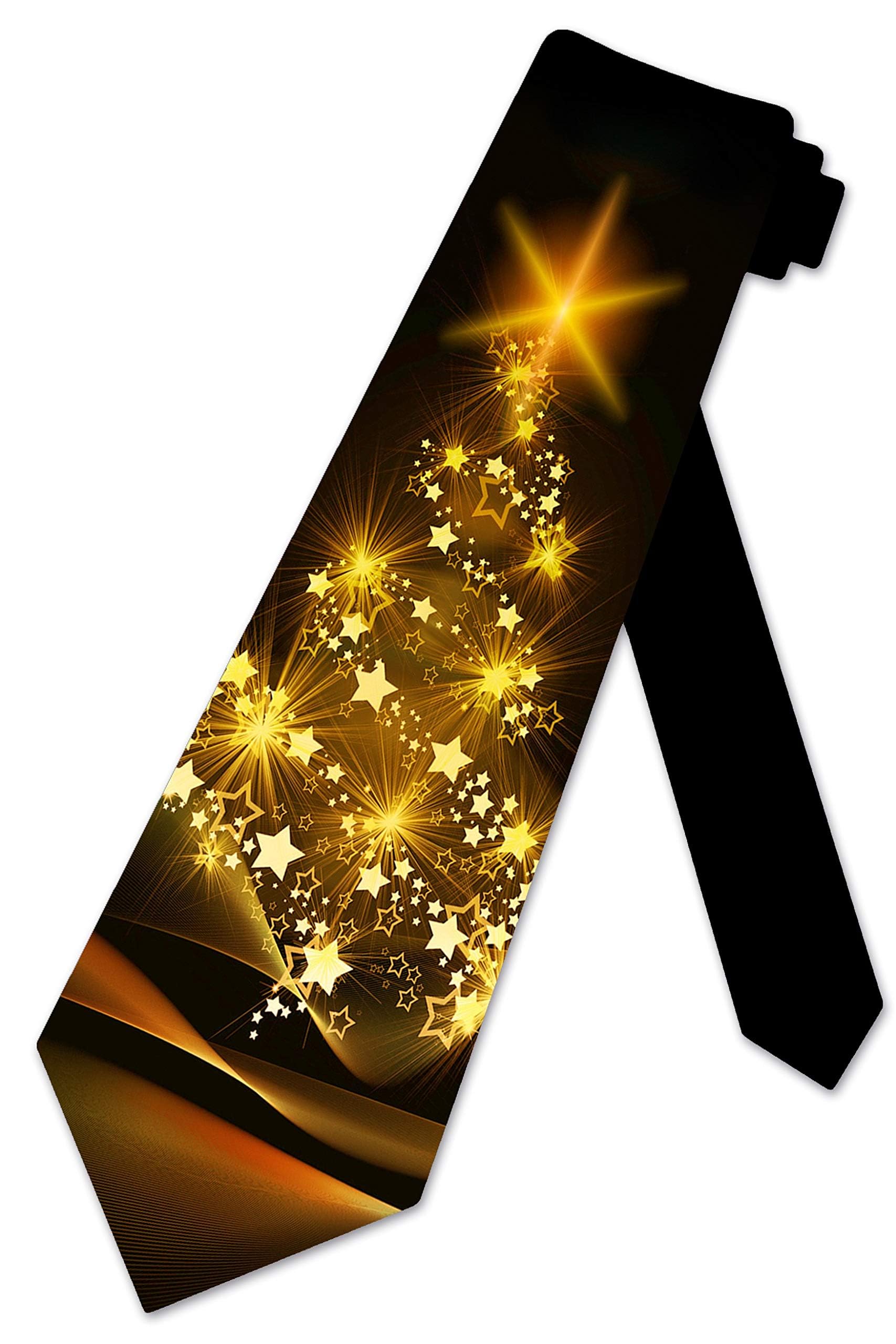 Three Rooker Men's Gold Christmas Ties Tree Necktie Holiday Star Neckties, One Size
