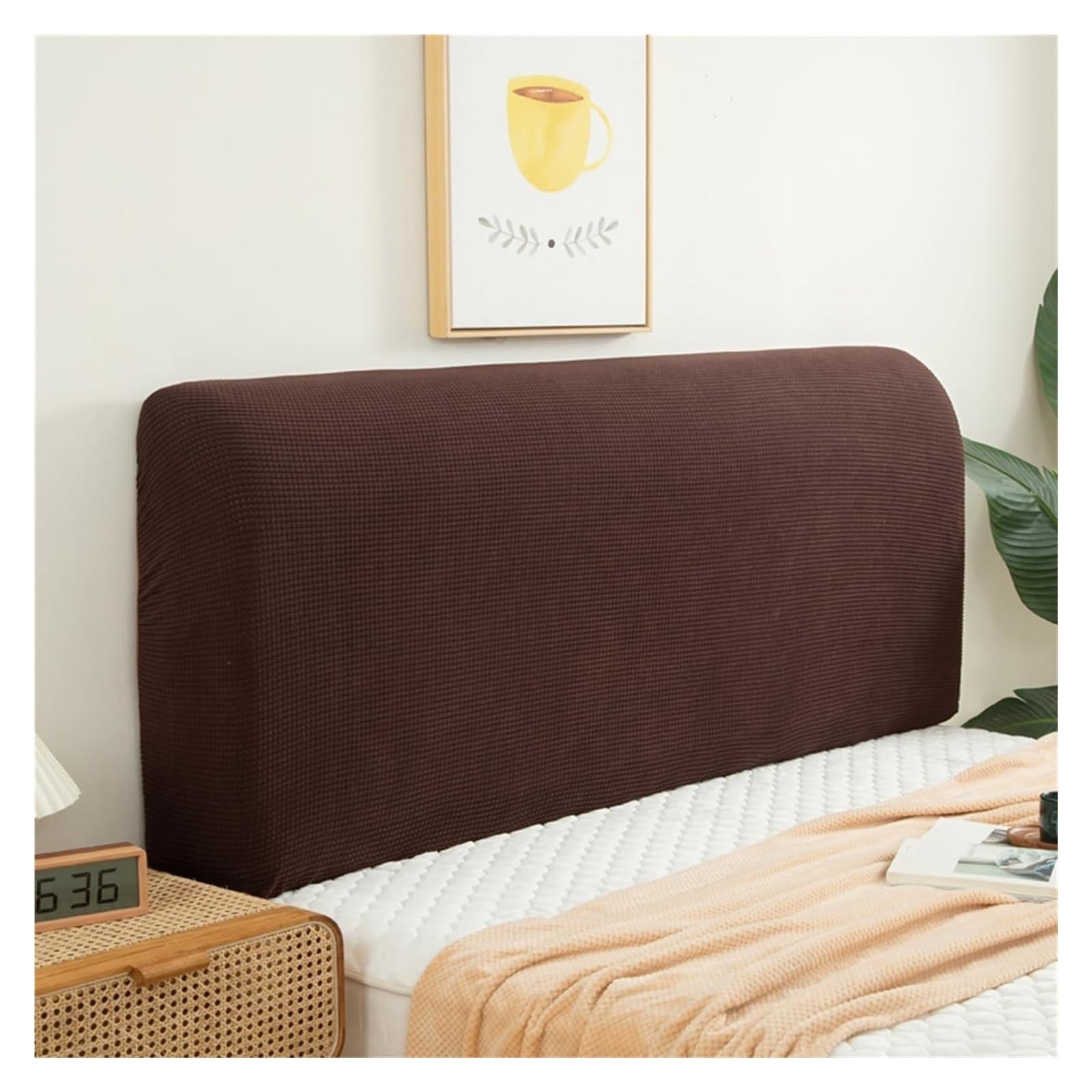 Velvet Bed Slipcover Headboard Cover Thicken Dustproof Protector (Color: Brown, Size: Queen Full Twin Cal King Size)