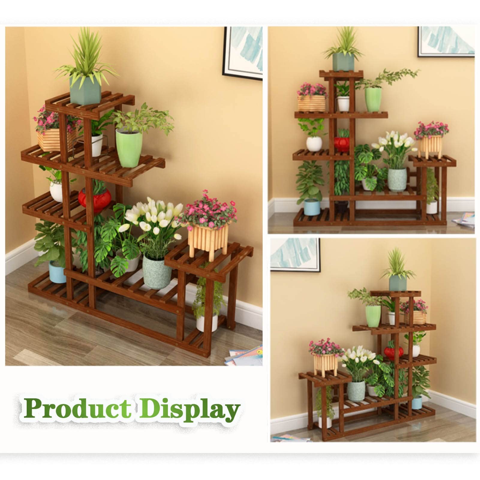 Gaommini Supporto per Piante in Legno massello, portavasi Multipli per Interni ed Esterni, Supporto per fioriera 78 × 25 × 78 cm, espositore per vasi di Fiori