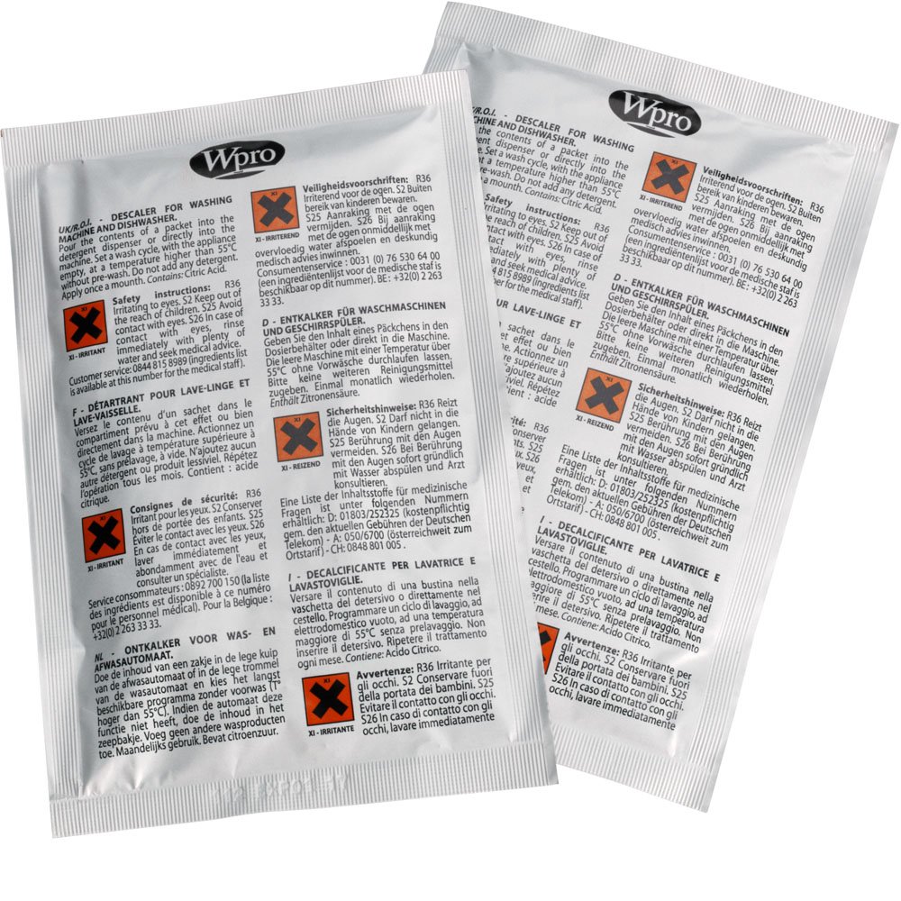 Wpro DDU100 Boite de 10 sachets (de 50g chacun) détartrants monodose pour lave-vaisselle et lave-linge