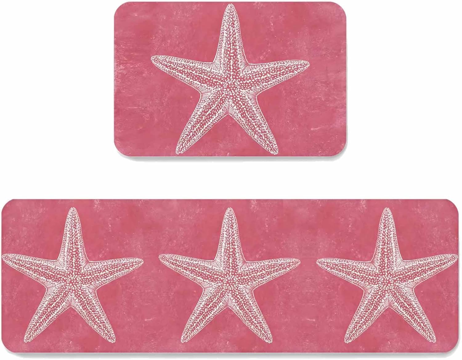 Prime Leader White Starfish Kitchen Mat Set 2 Pieces Summer Ocean Vintage Natural Boho Pink Non Slip Kitchen Rugs Washable Runner Rug Mats for Sink Laundry (23.6" x 35.4"+23.6" x 70.9")