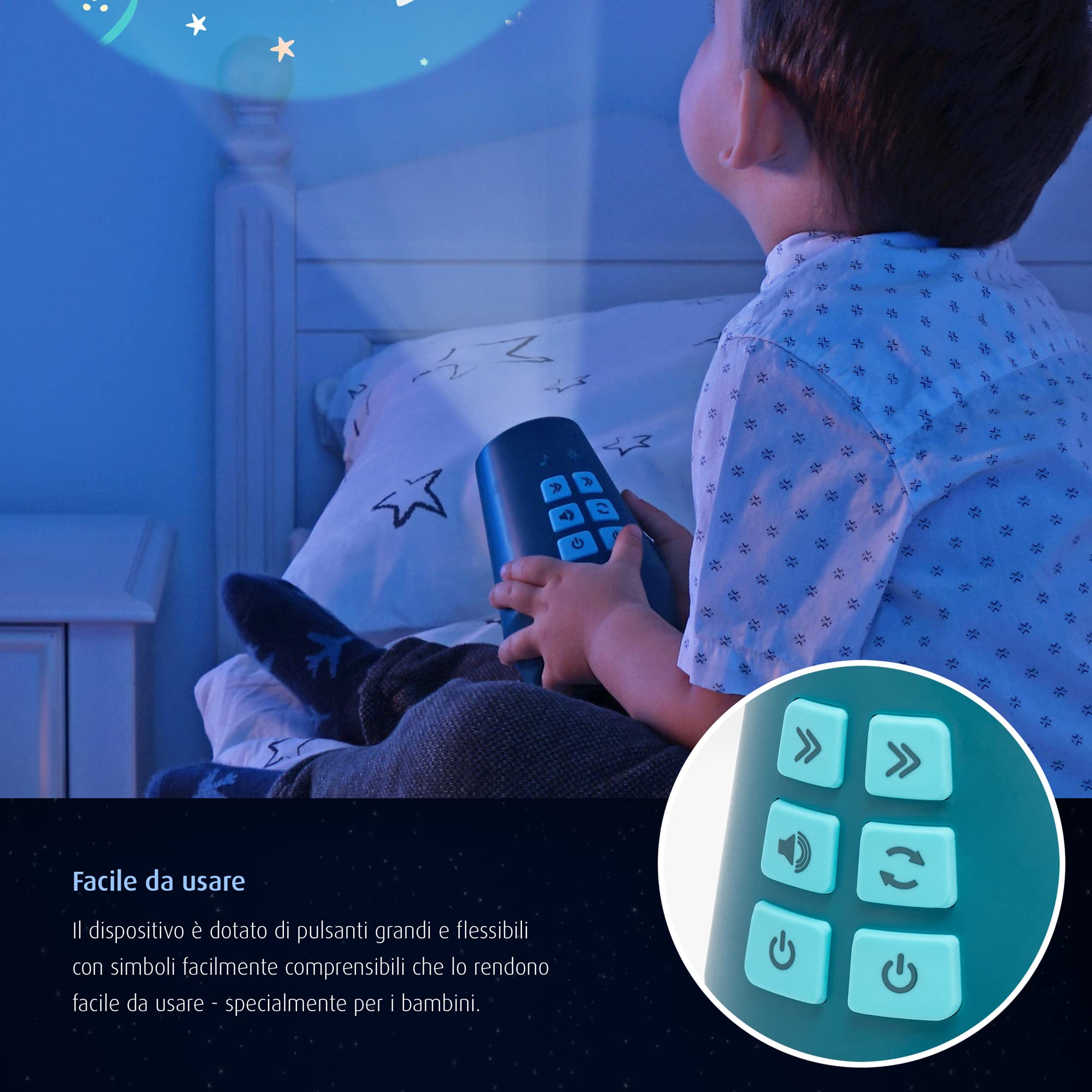 reer DreamBeam - Luce notturna con 24 immagini diverse, crea paesaggi da sogno su soffitto e parete, colore: Bianco