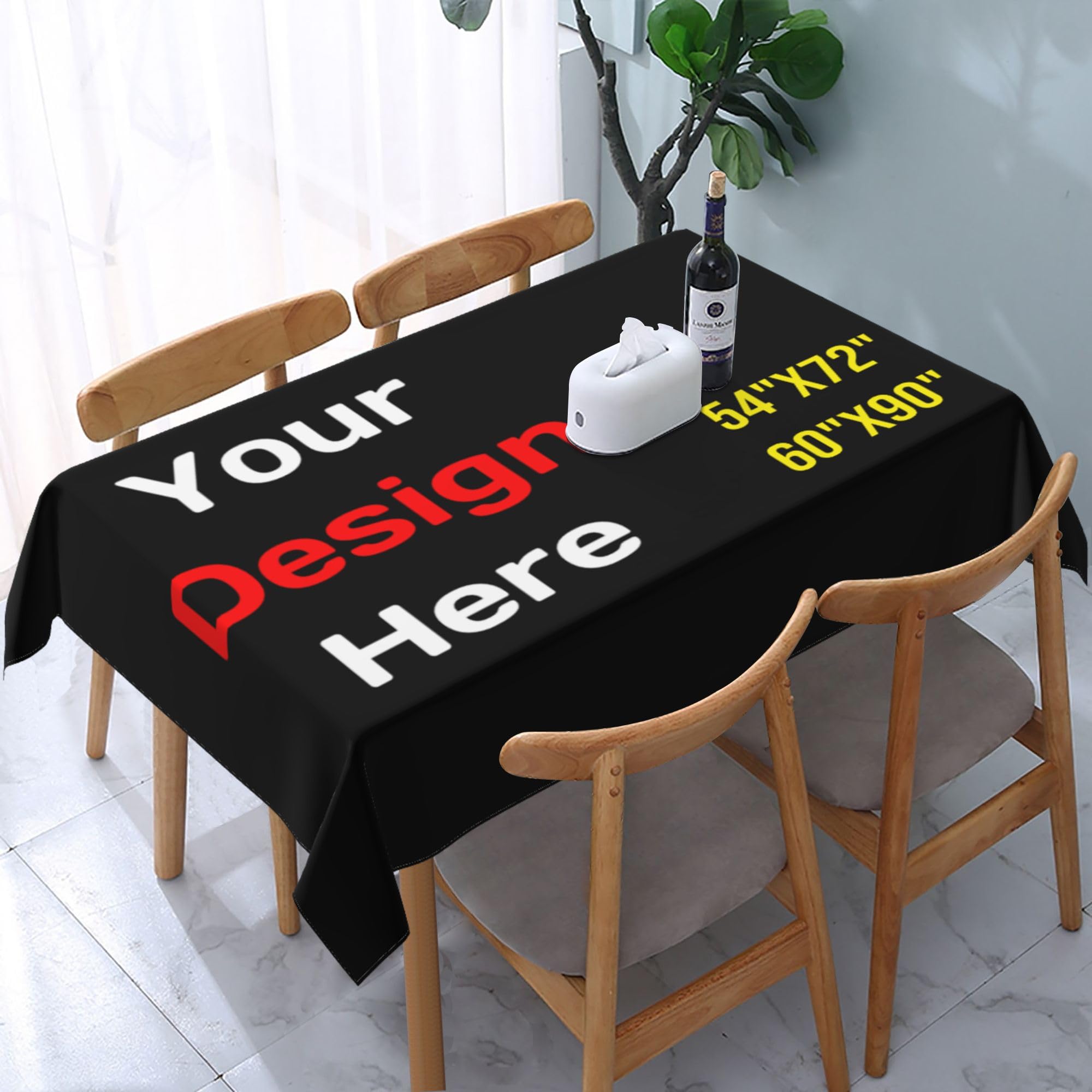 LIHAKAB Custom Tablecloth, Personalised Tablecloth with Logo Text,Personalised Table Cover Table Protector Washable Dining Tablecloth for Birthday Party Wedding Holiday Decor 54x72|60x90