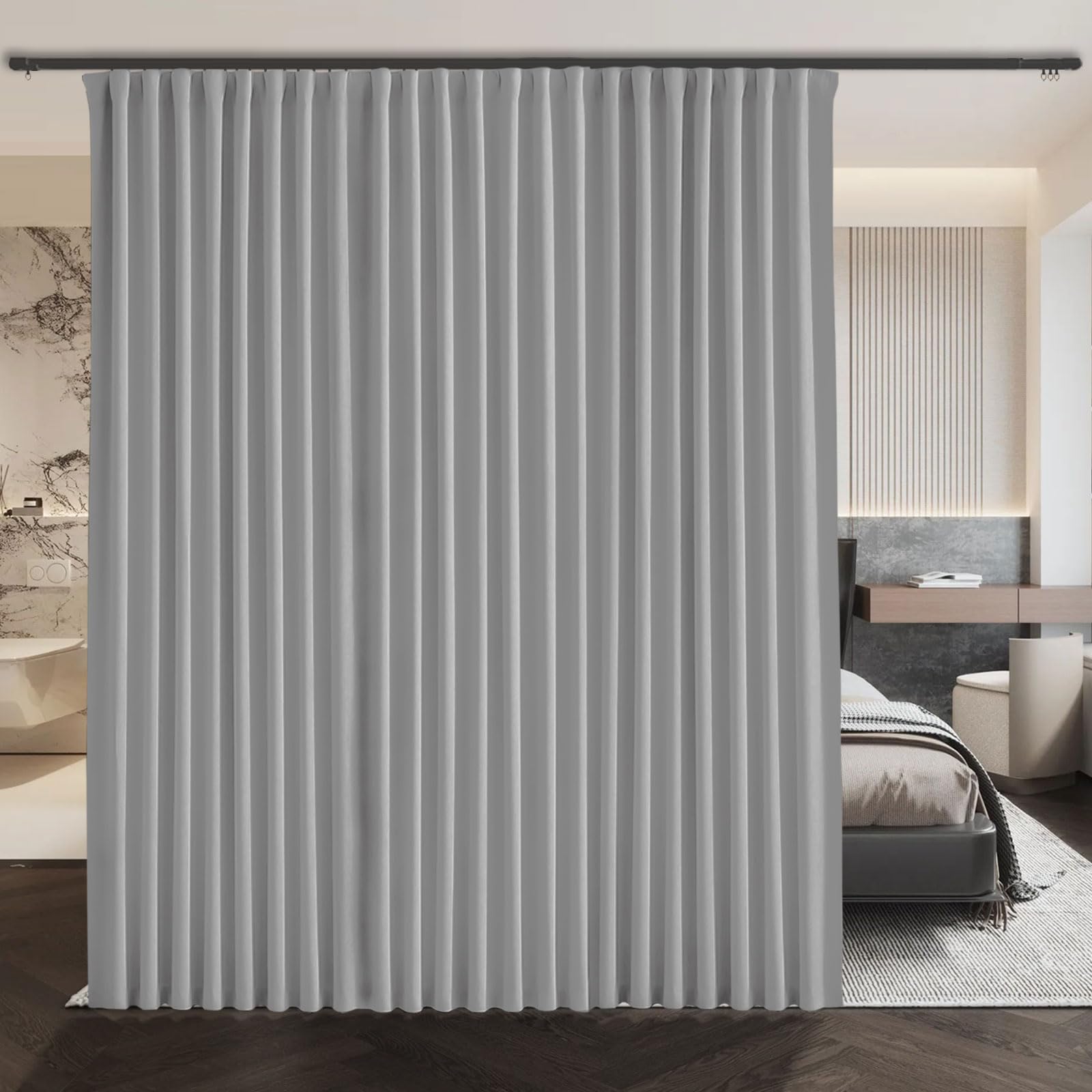 ABBRIGE Floor to Ceiling Curtain for Ceiling Track or Rod with Hooks - Extra Wide Blackout Curtains Room Separator Soundproof - Privacy Room Divider Curtains for Wall Ceiling Mount Track, 1 Panel