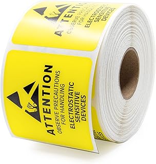 Electrostatic Sensitive Devices Regulatory Label w/Graphic & Text - 2â€ x 2â€ Square, Yellow