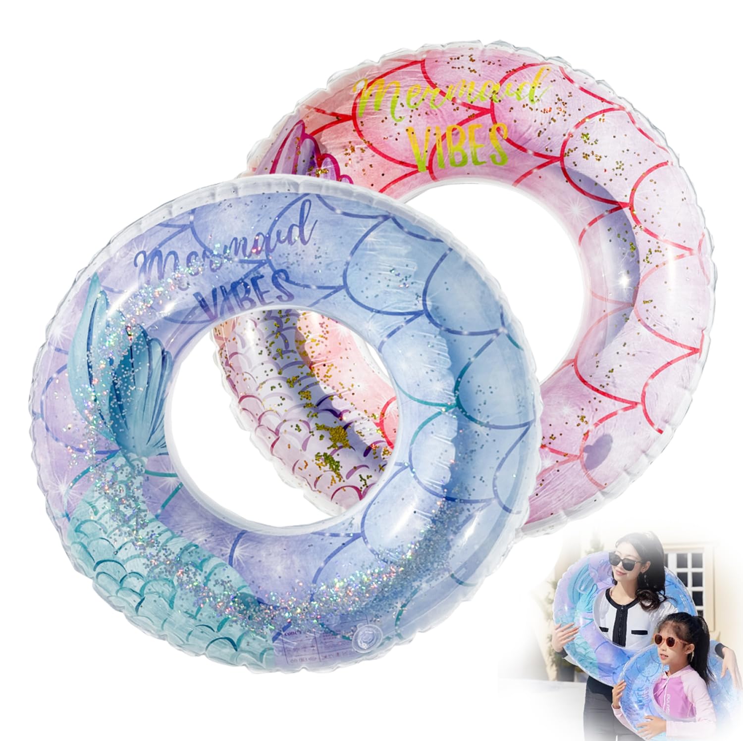 Pool Inflatables Mermaid Swimming Ring Inflatable Pool Float Swimming Circle Swim Tube Water Play Swimming Pool Float, Decorations Summer Water Floats for Outdoor Beach Swimming Pool